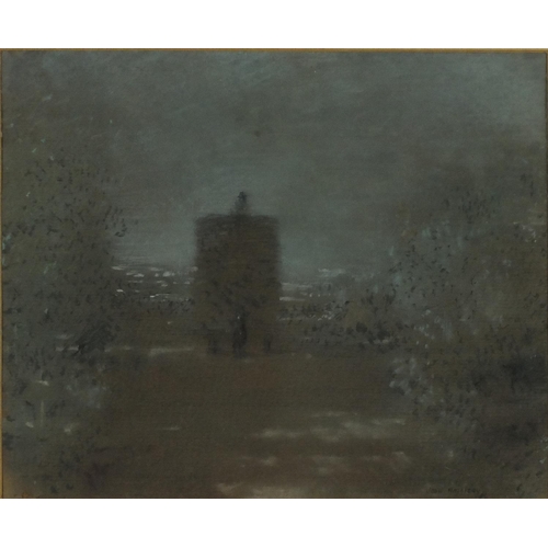 1011 - John Halliday - Haymaking at dusk, coloured chalks, mounted and framed, 30cm x 24.5cm