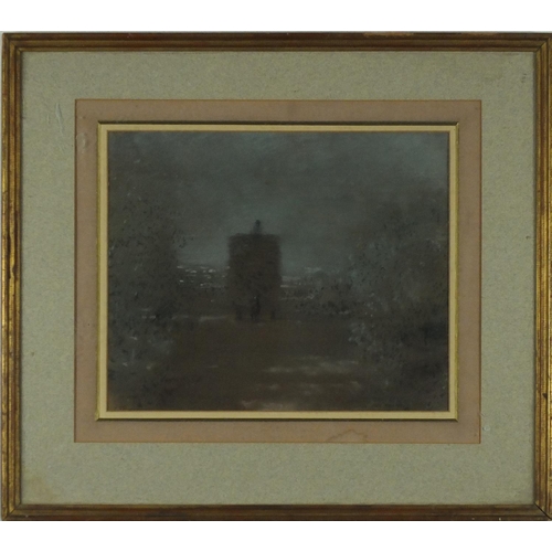 1011 - John Halliday - Haymaking at dusk, coloured chalks, mounted and framed, 30cm x 24.5cm