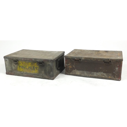 806 - Two Military interest tin ammunition cases, 19.5cm H x 53cm W x 36cm D