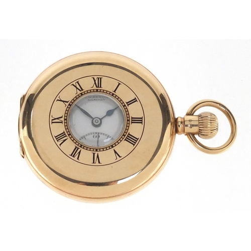 802 - Gentleman's 9ct gold J W Benson half hunter pocket watch, with subsidiary dial, the case numbered 32... 