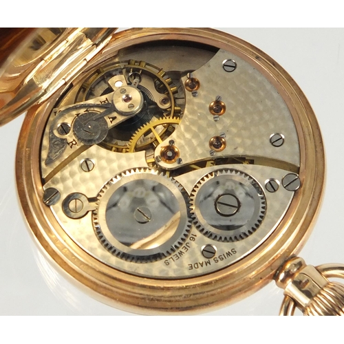 802 - Gentleman's 9ct gold J W Benson half hunter pocket watch, with subsidiary dial, the case numbered 32... 