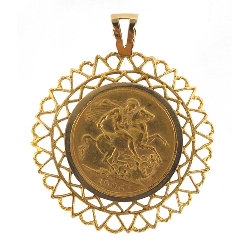 658 - Edward VII 1906 gold sovereign set in a 9ct gold pendant mount, approximate weight 11.6g