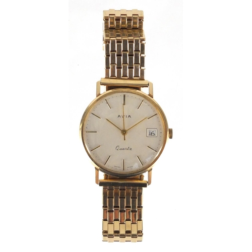 794 - Gentleman's 9ct gold Avia quartz wristwatch with date dial, 2501-2531, 3.1cm in diameter, approximat... 
