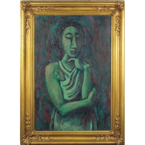 864 - Portrait of a girl, oil on canvas, bearing a monogram and inscription verso, framed, 97.5cm x 65.5cm
