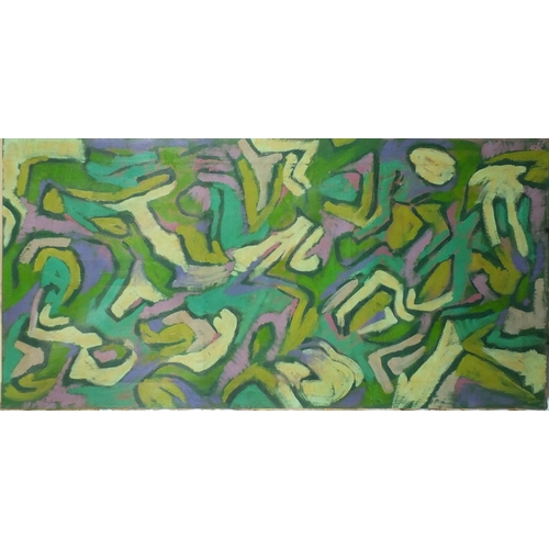 993 - Abstract composition, oil on canvas, bearing an indistinct signature possibly Baigher...? unframed, ... 