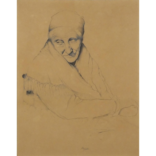 839 - S Whitehead-Smith - Portrait of an elderly female, 'Age', pencil, mounted and framed, 56cm x 44cm