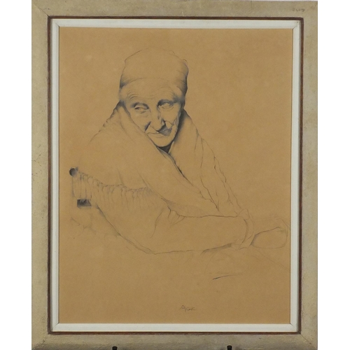 839 - S Whitehead-Smith - Portrait of an elderly female, 'Age', pencil, mounted and framed, 56cm x 44cm