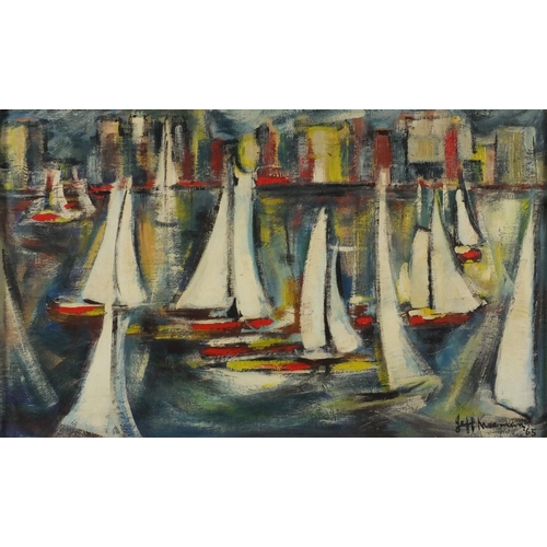 833 - Impressionist harbour, Durban, oil on board, bearing a indistinct signature possibly Jeff Kiseman an... 