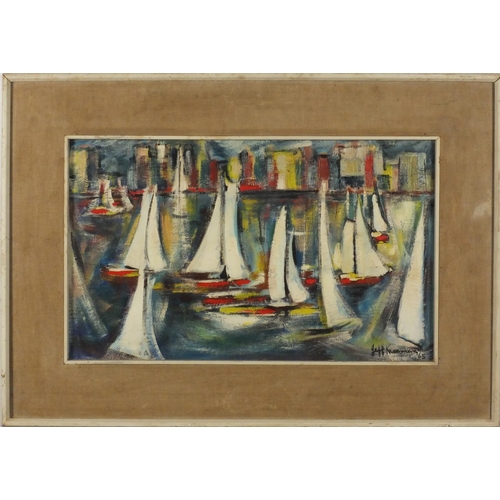 833 - Impressionist harbour, Durban, oil on board, bearing a indistinct signature possibly Jeff Kiseman an... 