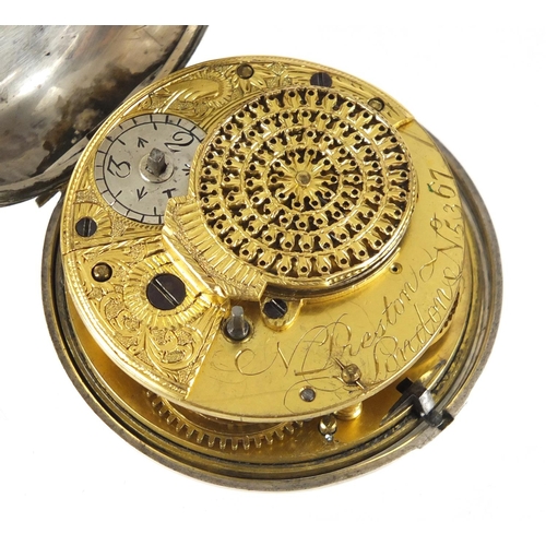 803 - Gentleman's silver pair cased pocket watch with fusee movement and enamelled dial, by N L Preston, t... 