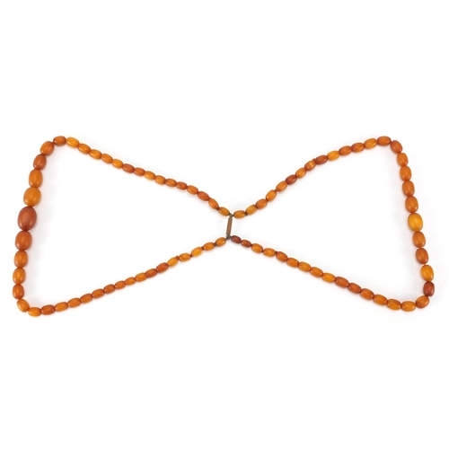 758 - Butterscotch amber coloured bead two row necklace, 40cm in length, approximate weight 32.6g