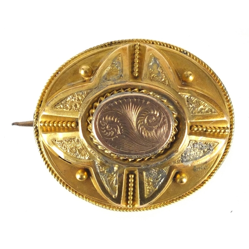 717 - Victorian unmarked gold mourning brooch, 3cm wide, approximate weight 7.8g