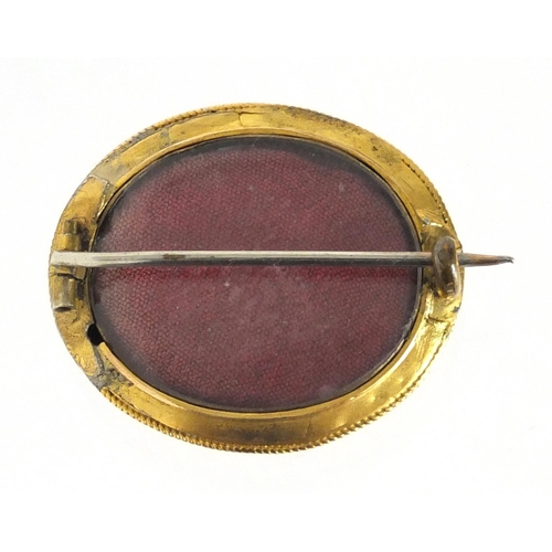 717 - Victorian unmarked gold mourning brooch, 3cm wide, approximate weight 7.8g