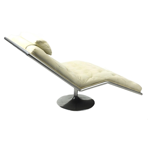 11 - Contemporary cream leather day bed with chrome swivel base, approximately 170cm in length