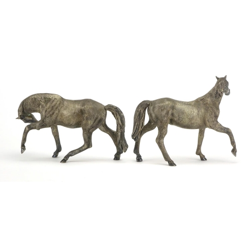 2345 - Pair of silver plated horses, the largest 15cm high