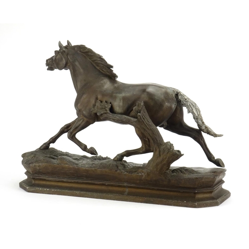 2362 - After Jules Moigniez - Large patinated Spelter Marly horse, 48cm wide