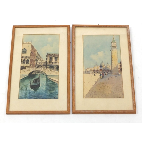 353 - Venetian scenes, pair of watercolours on paper, bearing indistinct signature, each mounted and frame... 