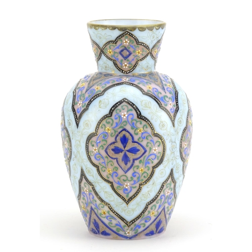 461 - 19th century French opaline glass vase, hand painted with stylised flower heads and foliate scrolls,... 