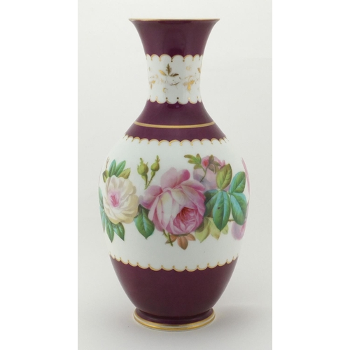 2258 - 19th century continental porcelain vase hand painted with roses, 33.5cm high