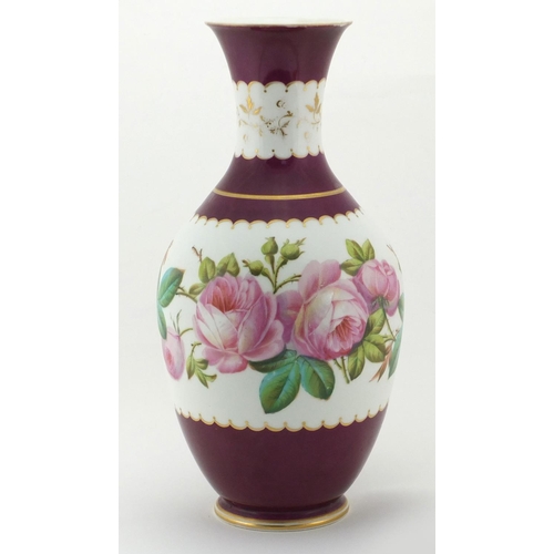 2258 - 19th century continental porcelain vase hand painted with roses, 33.5cm high