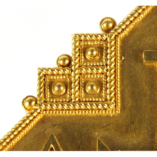 668 - Italian unmarked gold mourning pendant brooch, 5cm in length, approximate weight 12.5g, housed in a ... 