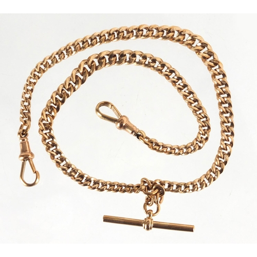 683 - 9ct gold rose gold watch chain with T-bar, 38cm in length, approximate weight 35.0g