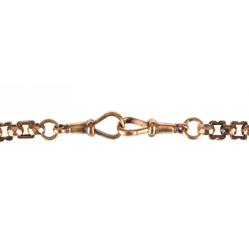 692 - Victorian 9ct rose gold engraved link watch chain with T-bar, 40cm in length, approximate weight 31.... 