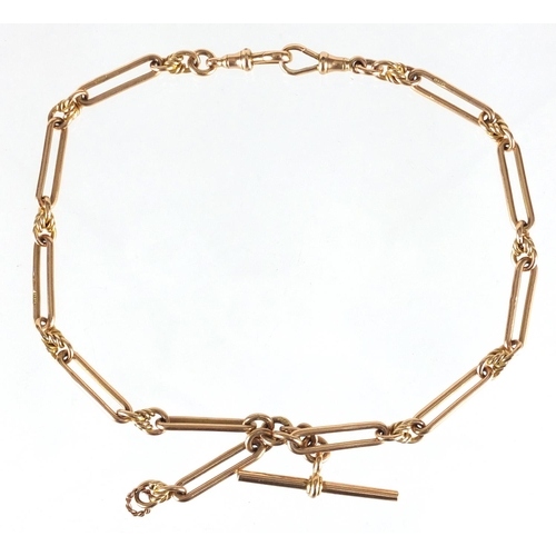 657 - 9ct rose gold elongated link watch chain, 38cm in length, approximate weight 41.6g