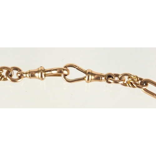 657 - 9ct rose gold elongated link watch chain, 38cm in length, approximate weight 41.6g