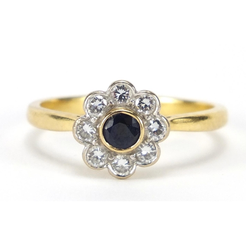 697 - 18ct gold sapphire and diamond flower head ring, by Mappin & Webb, size P, approximate weight 3.8g