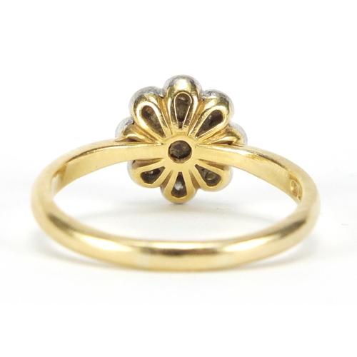 697 - 18ct gold sapphire and diamond flower head ring, by Mappin & Webb, size P, approximate weight 3.8g