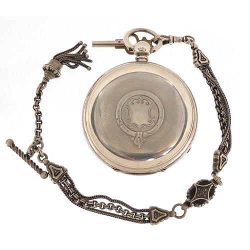 804 - Gentleman's silver E. Fryde open face pocket watch with fusee movement and Victorian watch chain, nu... 