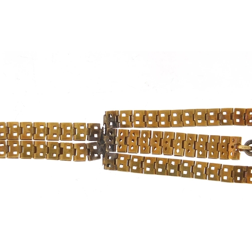 643 - Antique French unmarked gold and enamel bracelet, housed in a fitted tooled leather box, 18cm in len... 