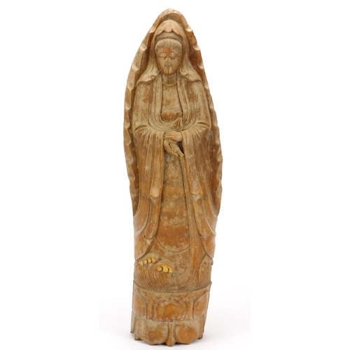 360 - Large Chinese bamboo carving of Guanyin, 61cm high