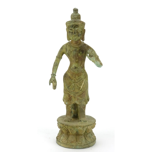 384 - Thai patinated verdigris figure of a standing Goddess, 49cm high