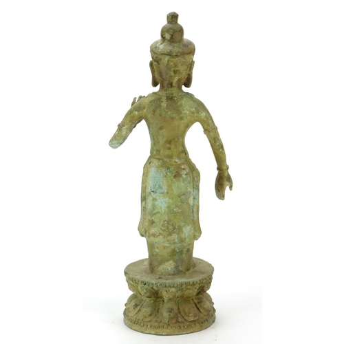 384 - Thai patinated verdigris figure of a standing Goddess, 49cm high