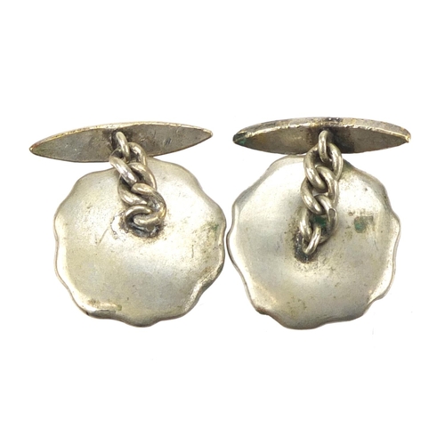 338 - Pair of Japanese Satsuma pottery cufflinks, hand painted with flowers, each 2cm in diameter