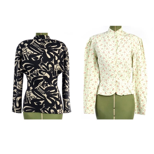 2481 - Two 1980's blouses comprising a Ralph Lauren example decorated with roses and a Nicole Farhi for Ste... 