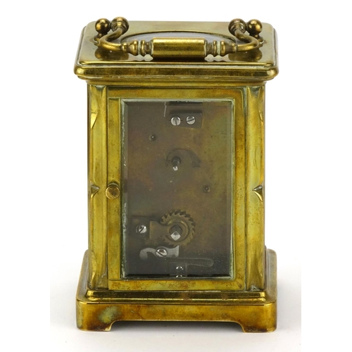 2136 - Mappin & Webb brass cased carriage clock with enamelled dial, Roman numerals and fitted travelling c... 