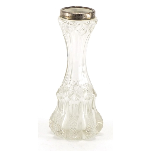 101 - Hobnail cut glass vase with silver collar, London hallmarked, 19cm high