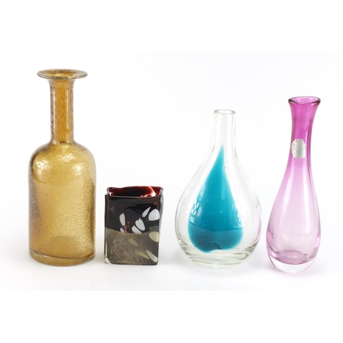 98 - Four Art glass vases including Mdina, the largest 26cm high