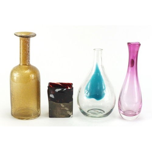 98 - Four Art glass vases including Mdina, the largest 26cm high