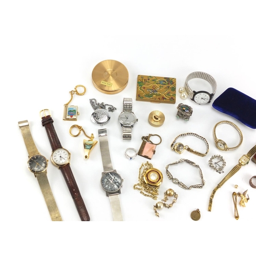 205 - Costume jewellery including wristwatches, necklaces and compacts