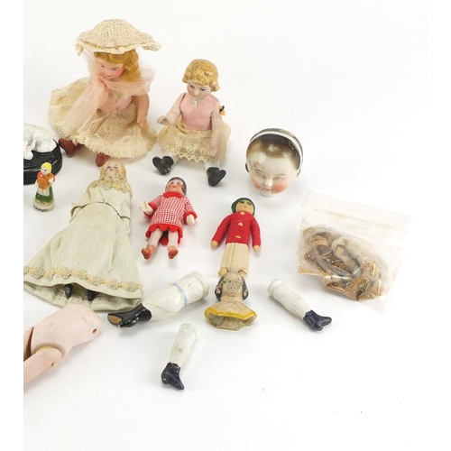 523 - Victorian miniature dolls and trinkets including a Niello work locket