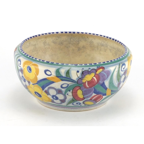 132 - Poole pottery bowl hand painted with flowers, 20cm in diameter