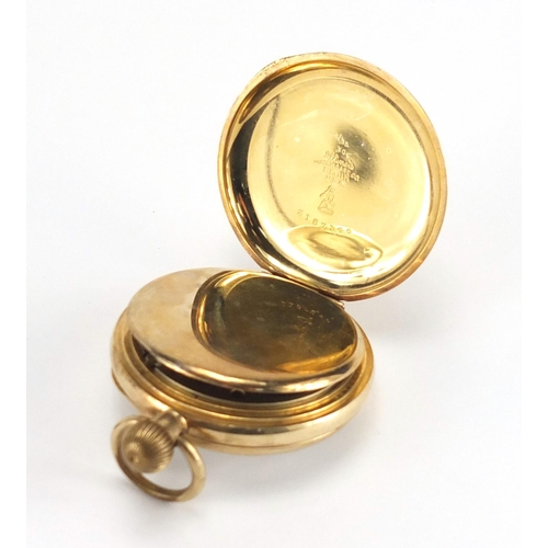 203 - Gentleman's gold plated open face pocket watch with enamelled dial, 5cm in diameter