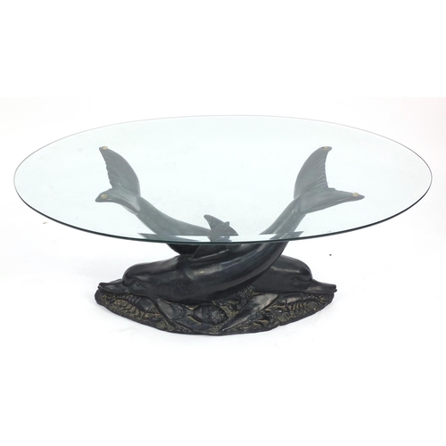 6 - Dolphin coffee table with bevelled glass top, 46cm H x 113cm W x 81cm D