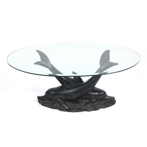 6 - Dolphin coffee table with bevelled glass top, 46cm H x 113cm W x 81cm D