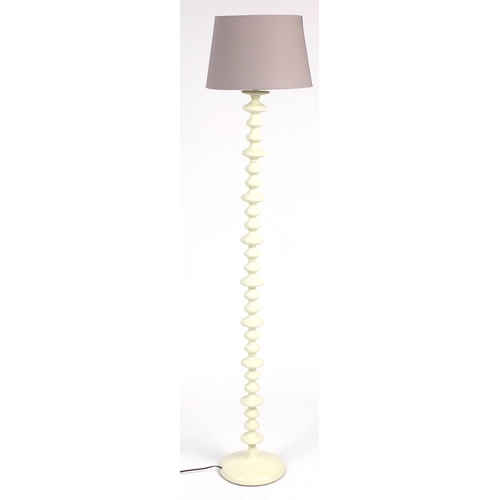 32 - Stylish white painted metal table lamp with shade, 155cm high