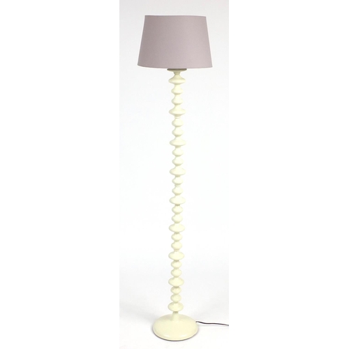 32 - Stylish white painted metal table lamp with shade, 155cm high